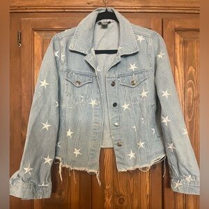 Light Blue Denim Jacket with Embroidered Stars